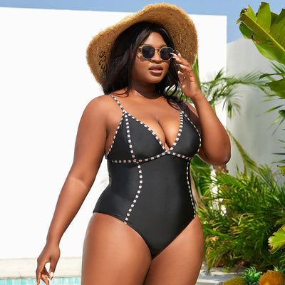 Bañador negro plus size con estampado-Diabolique.es