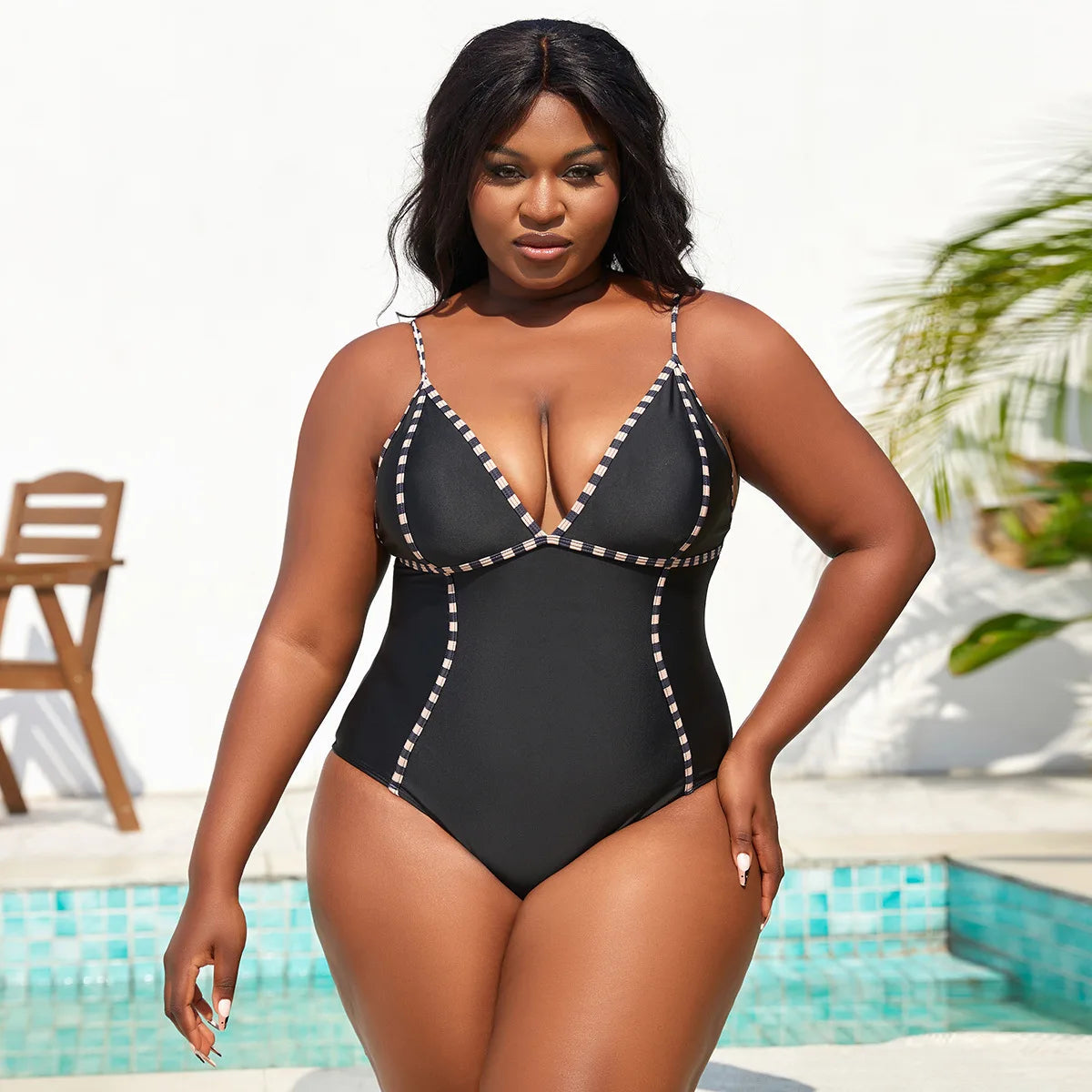 Bañador negro plus size con estampado-Diabolique.es