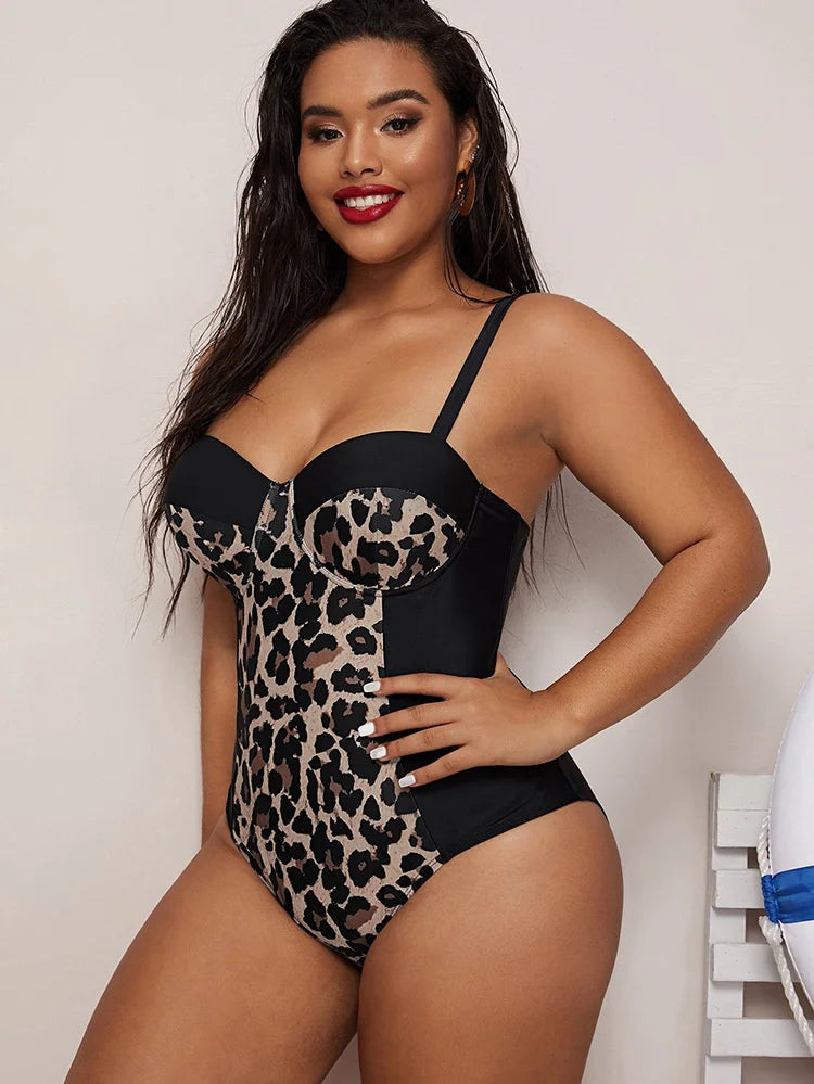 Bañador plus size con estampado de leopardo-Diabolique.es