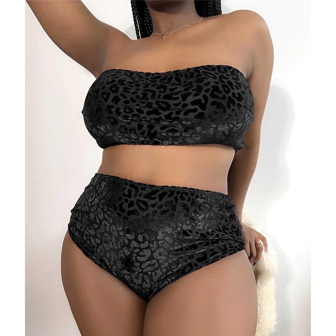 Biquini plus size sin hombros con estampado de leopardo-Diabolique.es