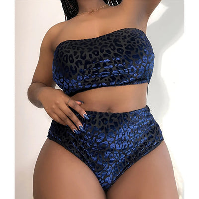 Biquini plus size sin hombros con estampado de leopardo-Diabolique.es