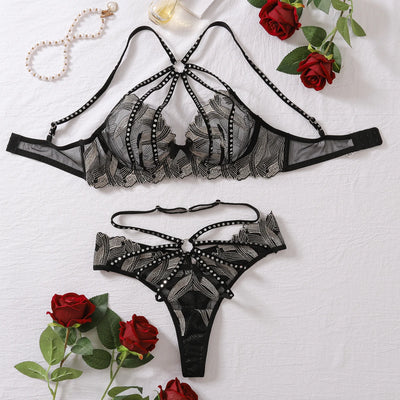 Conjunto de lingerie brilhante com tiras de gengibre