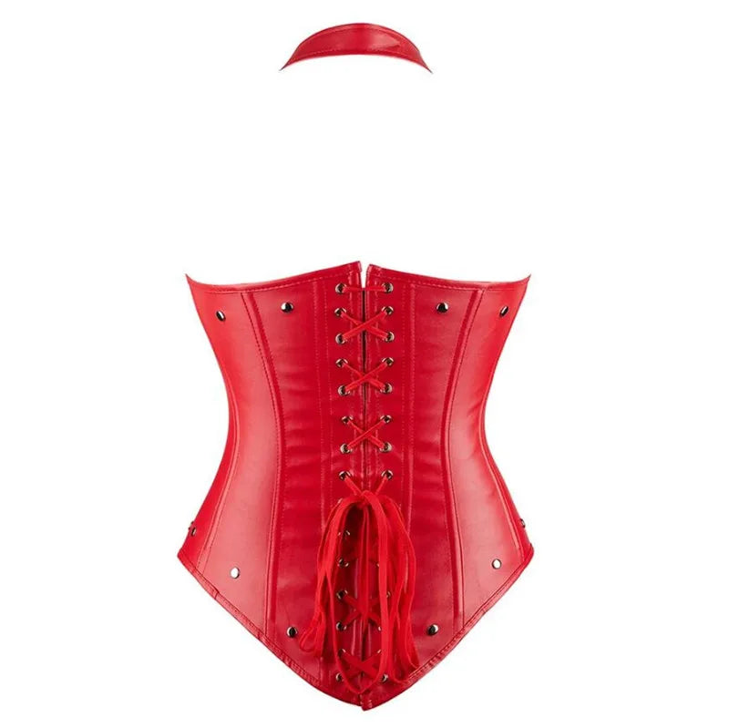 Corset en simili cuir avec boucles et décolleté ouvert