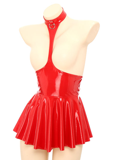 Robe en latex avec décolleté et tour de cou