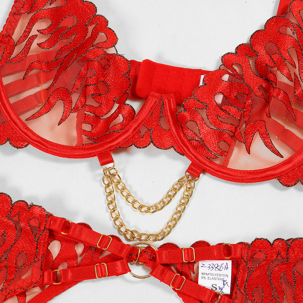 Conjunto de lencería de encaje rojo Mallory