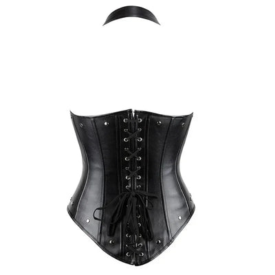 Corset en simili cuir avec boucles et décolleté ouvert