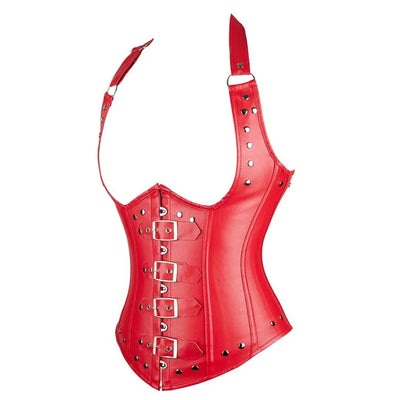 Corset en simili cuir avec boucles et décolleté ouvert