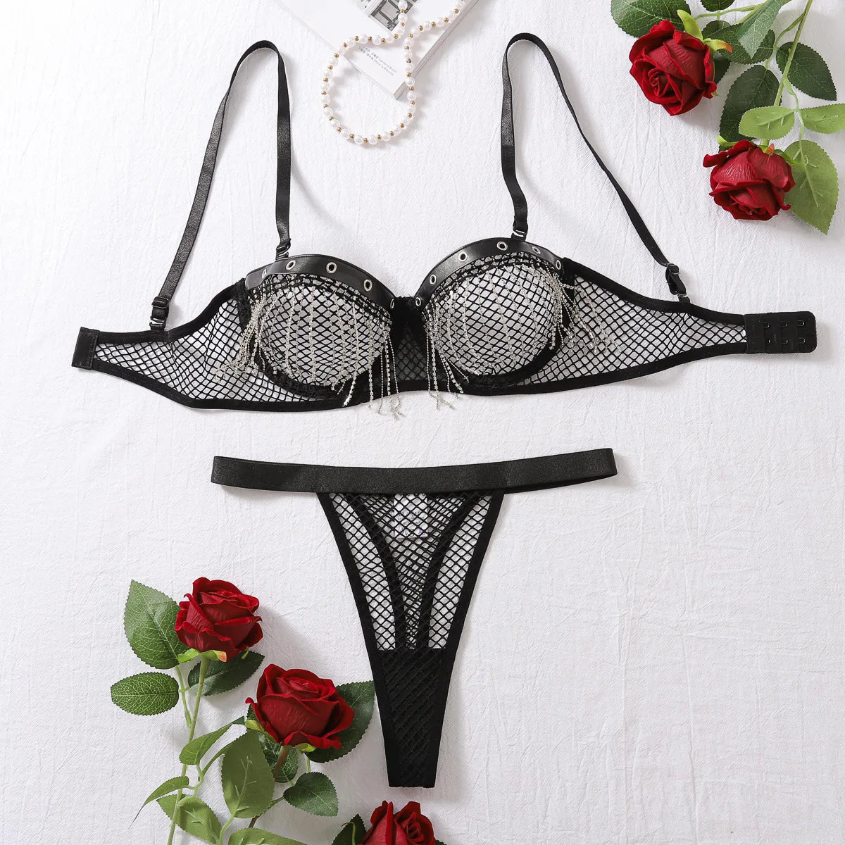 Conjunto de lingerie com franjas de corrente Carmel