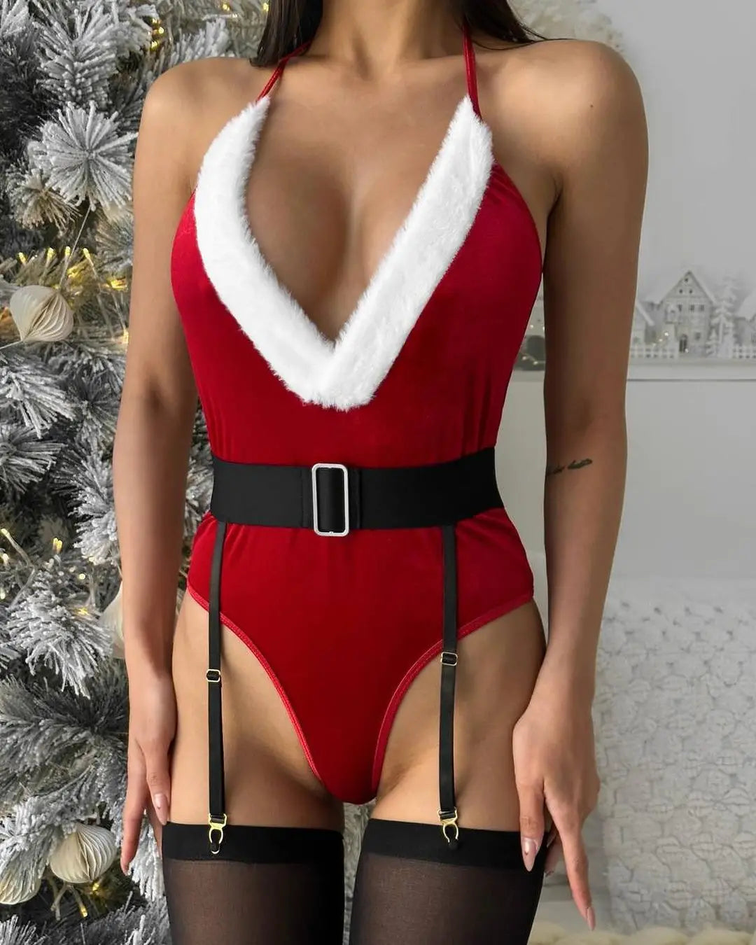 Body de natal com pelo sintético