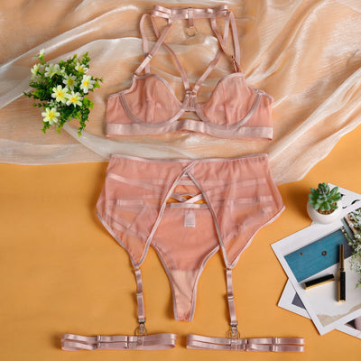 Ensemble de lingerie en maille rose Carly