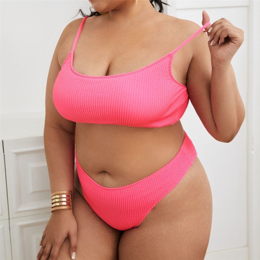 Biquini rosa plus size con efecto arrugado-Diabolique.es