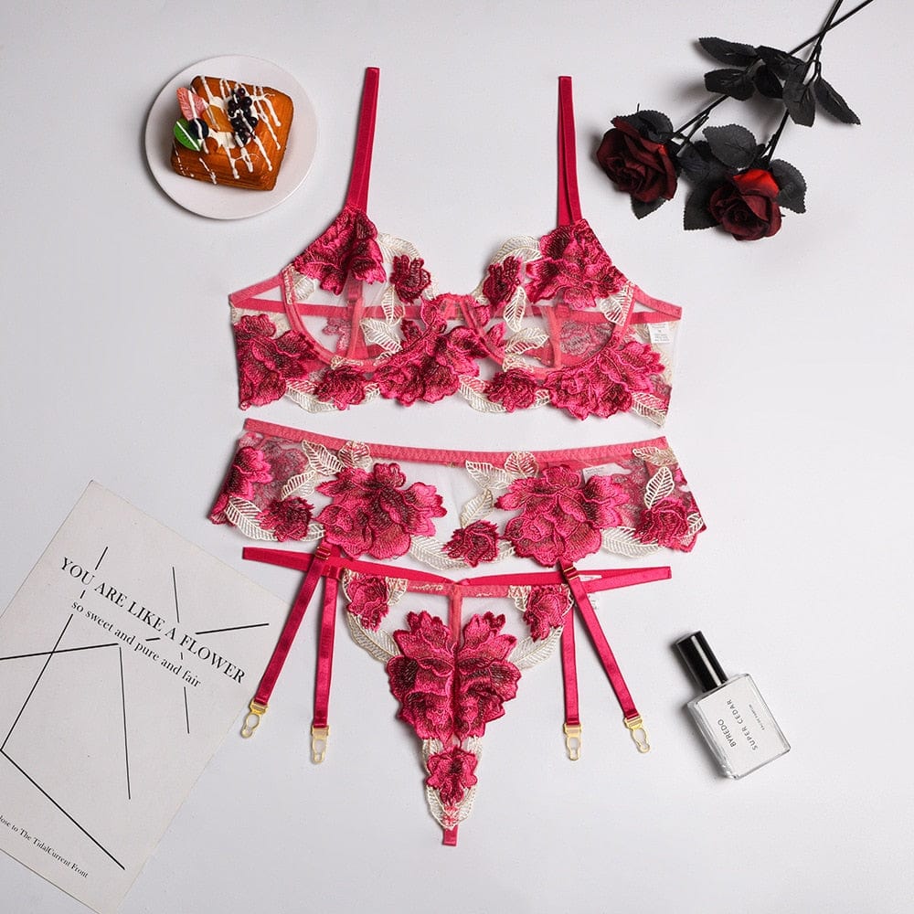 Conjunto de lencería rosa de encaje Nicole-Diabolique.es