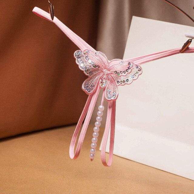 Tanga con mariposa bordada y perlas-Diabolique.es